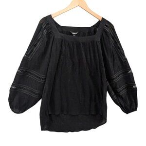 Express Square Neck Blouse Womens Black Long Balloon Sleeve Pullover Top Size S